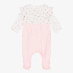 Laranjinha Girls White & Pink Floral Print Babygrow