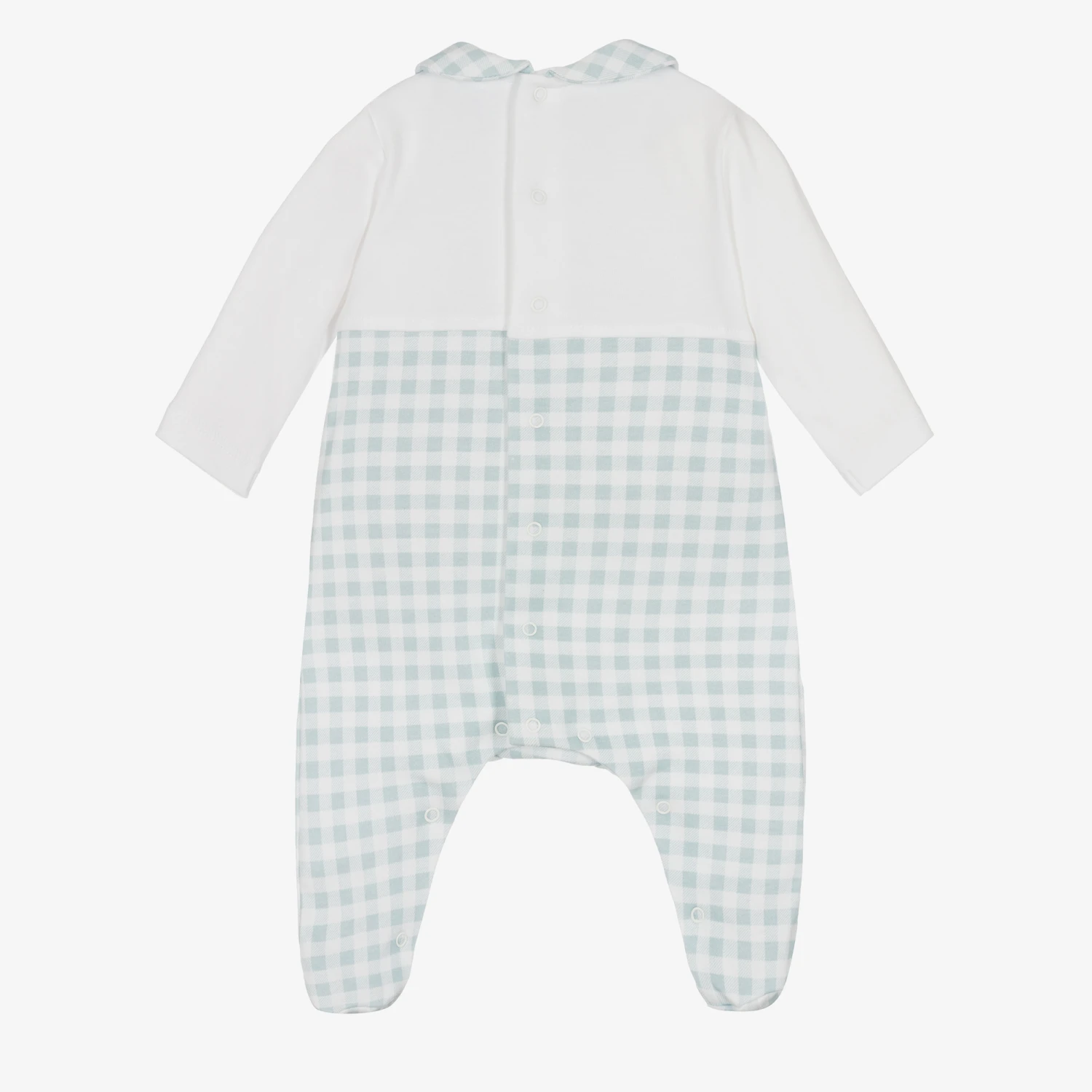 Laranjinha White & Blue Checked Cotton Babygrow 2 Laranjinha White & Blue Checked Cotton Babygrow - Image 2
