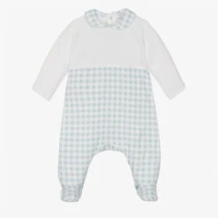 Laranjinha White & Blue Checked Cotton Babygrow
