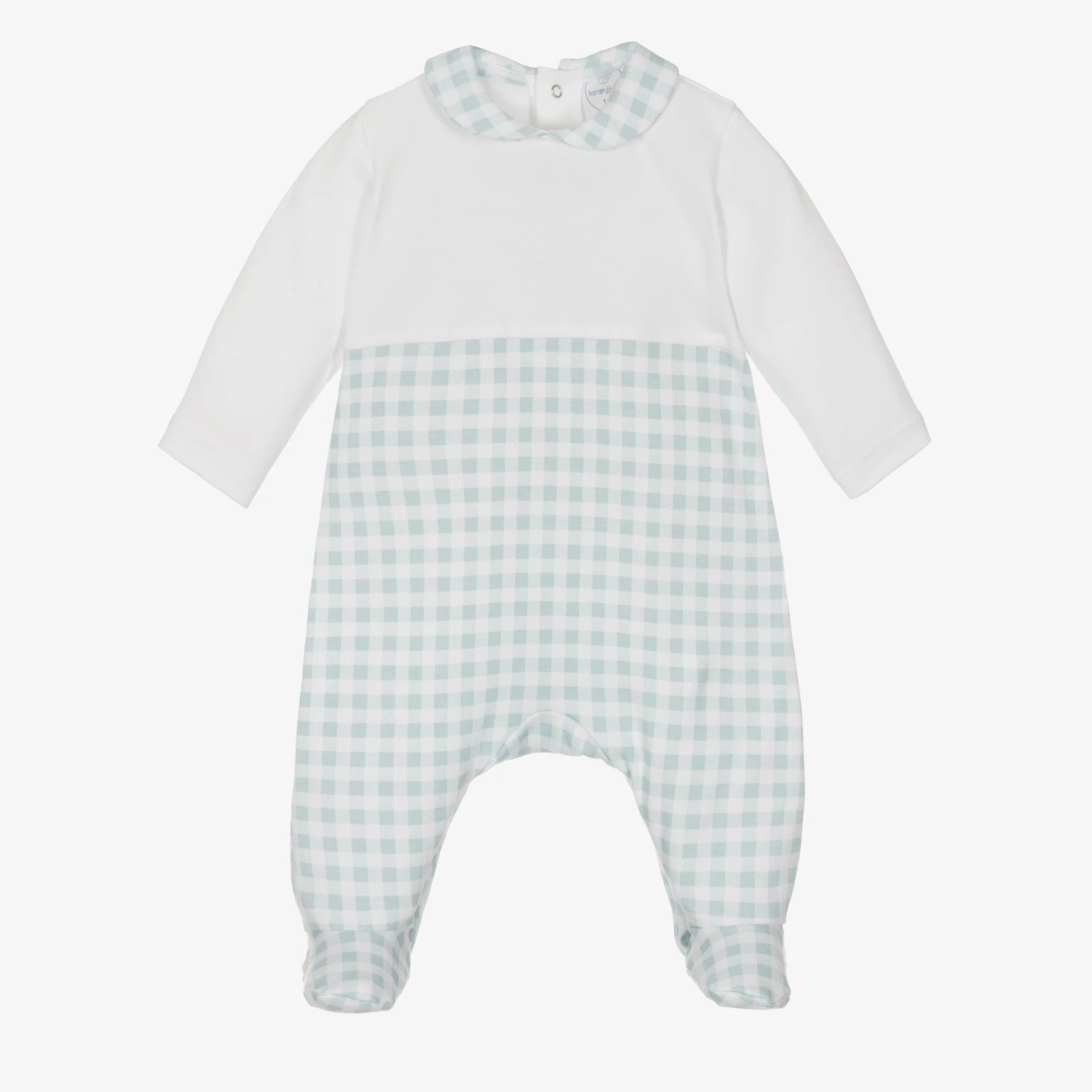 Laranjinha White & Blue Checked Cotton Babygrow 1 Laranjinha White & Blue Checked Cotton Babygrow