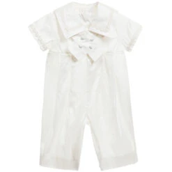 Little Darlings Occasion Baby Boys Ivory Silk Sailor Romper Suit
