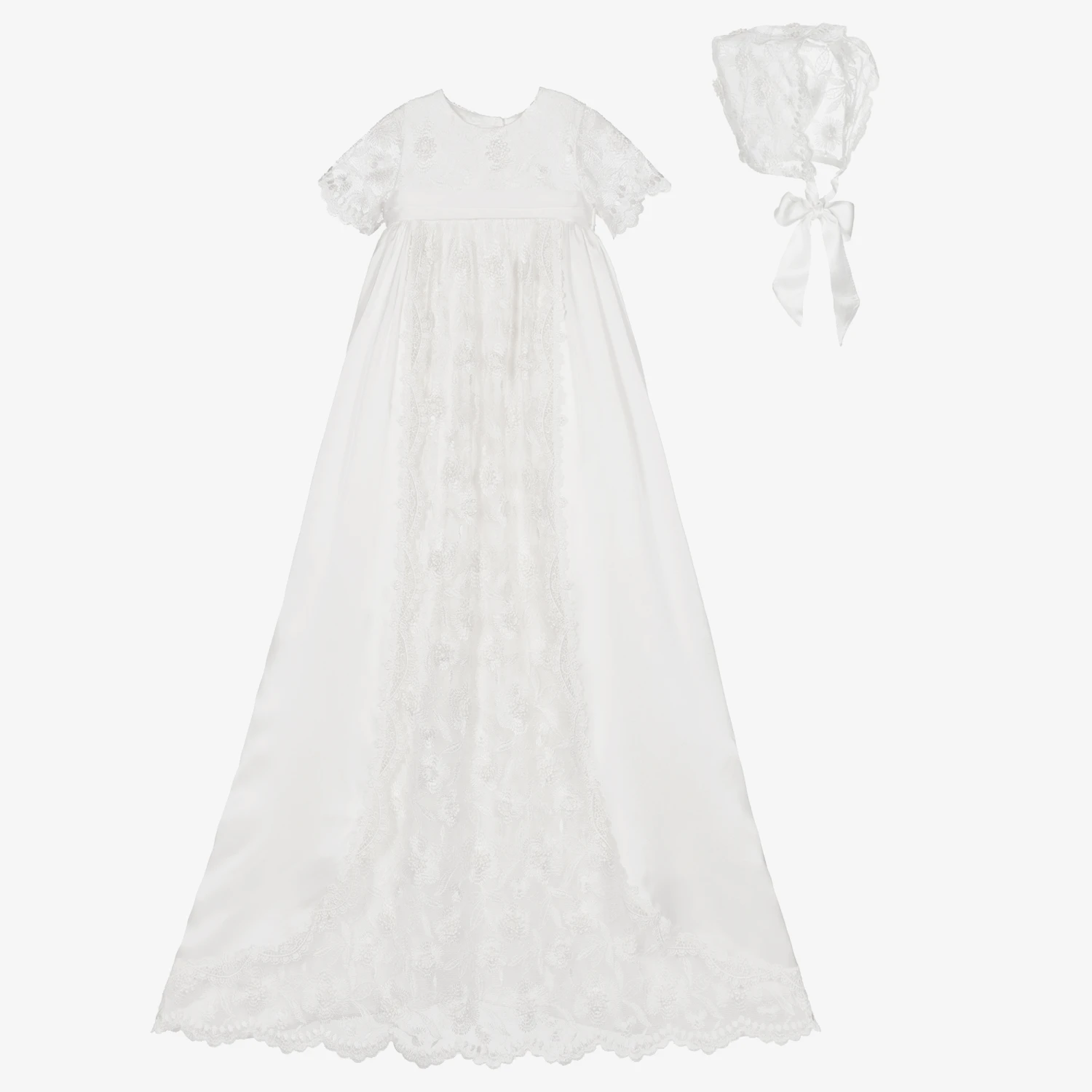 Little Darlings Occasion White Silk Ceremony Gown & Bonnet 1 Little Darlings Occasion White Silk Ceremony Gown & Bonnet