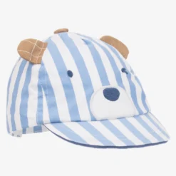 Mayoral Newborn Baby Boys Blue Stripe Bear Cap