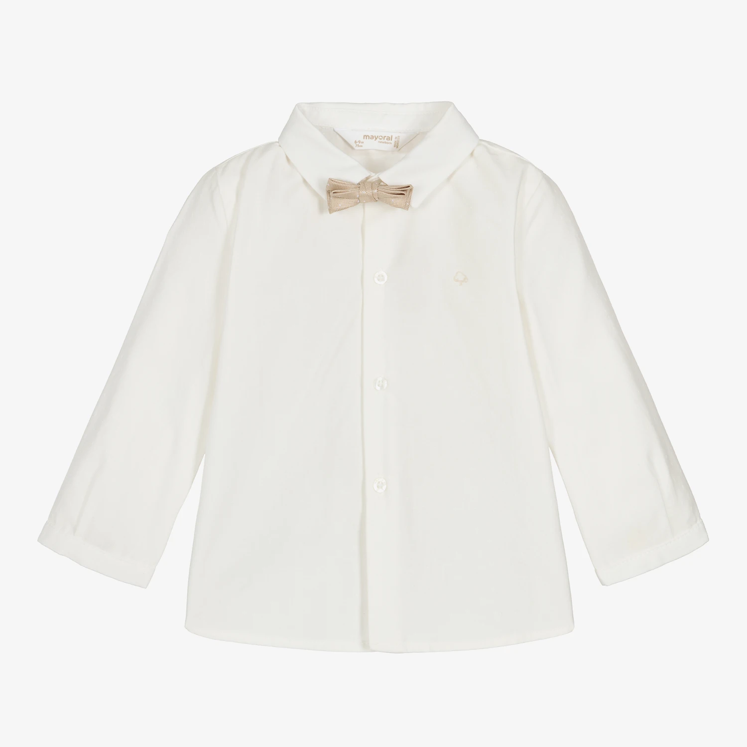 Mayoral Baby Boys Ivory Cotton Bow-Tie Shirt 1 Mayoral Baby Boys Ivory Cotton Bow-Tie Shirt