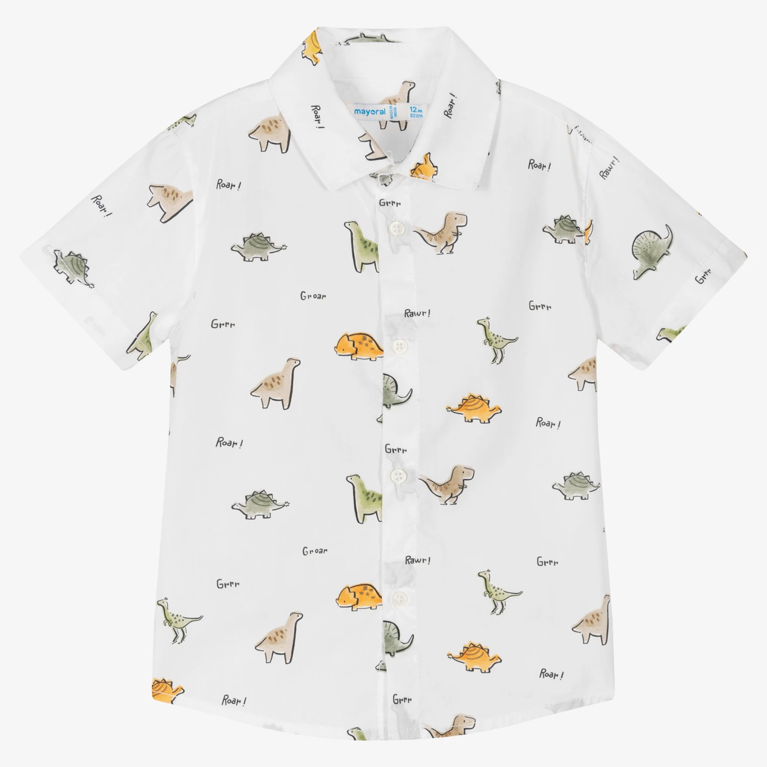 Mayoral Baby Boys White Dinosaur Cotton Shirt 1 Mayoral Baby Boys White Dinosaur Cotton Shirt