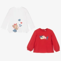 Mayoral Baby Girls Red & White Cotton Tops (2 Pack)
