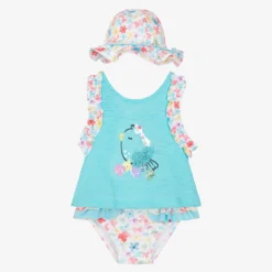 Mayoral Baby Girls Turquoise Blue Floral Beach Set