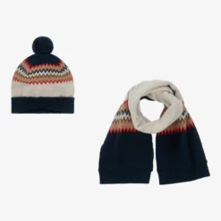 Mayoral Beige & Blue Hat & Scarf Set