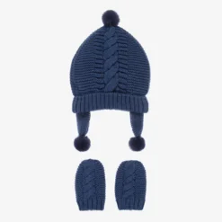 Mayoral Newborn Blue Knit Hat & Mittens Set