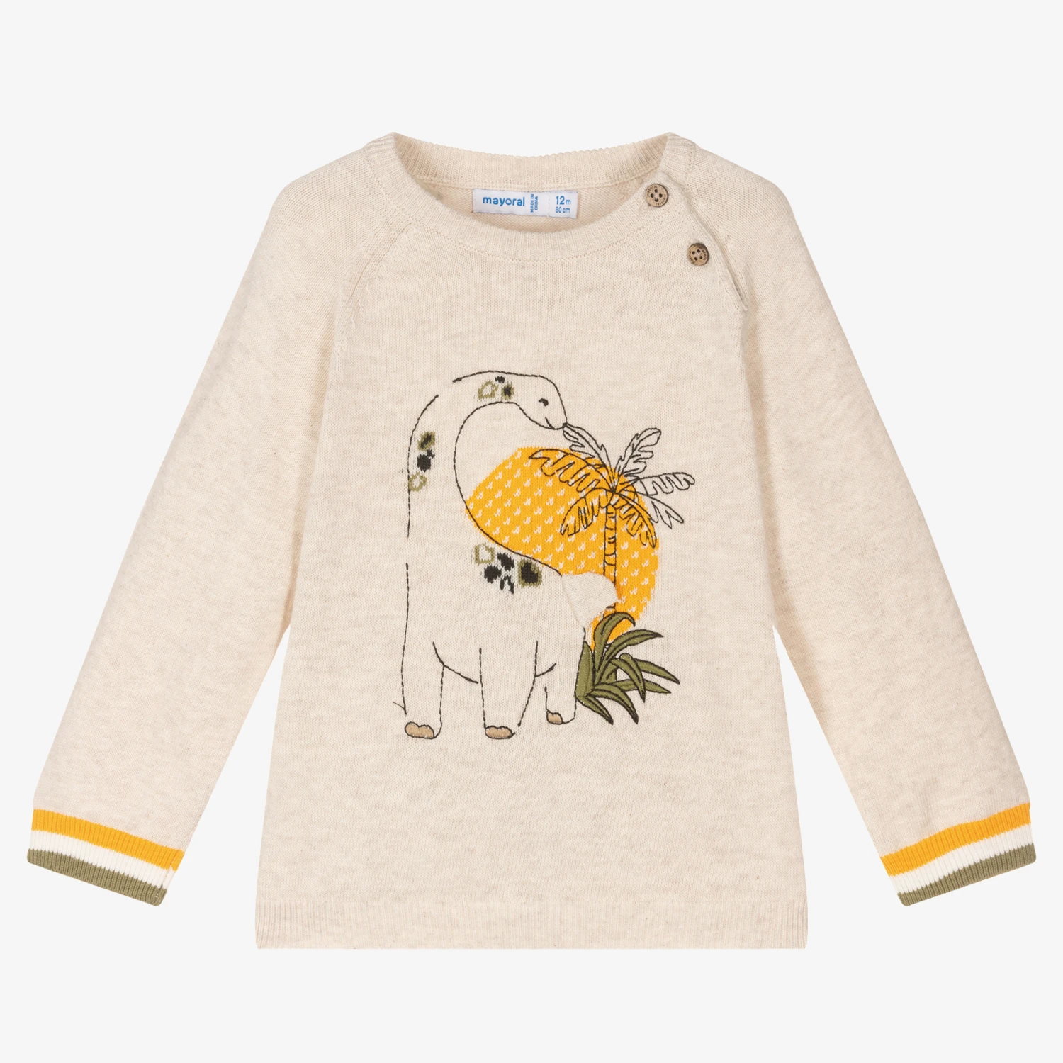 Mayoral Boys Beige Dinosaur Cotton Sweater 1 Mayoral Boys Beige Dinosaur Cotton Sweater