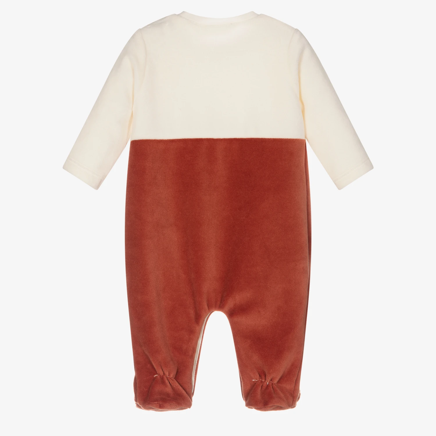Mayoral Newborn Brown & Ivory Velour Babygrow 2 Mayoral Newborn Brown & Ivory Velour Babygrow - Image 2