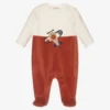 Mayoral Newborn Brown & Ivory Velour Babygrow