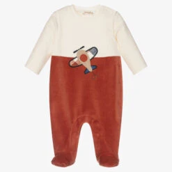Mayoral Newborn Brown & Ivory Velour Babygrow
