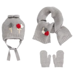 Mayoral Grey 3 Pieces Hat Set