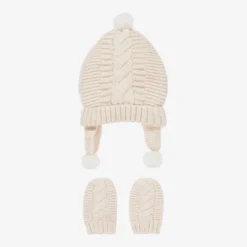 Mayoral Newborn Ivory Knit Hat & Mittens Set