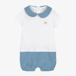 Michael Kors Kids Baby Girls White & Blue Cotton Shortie