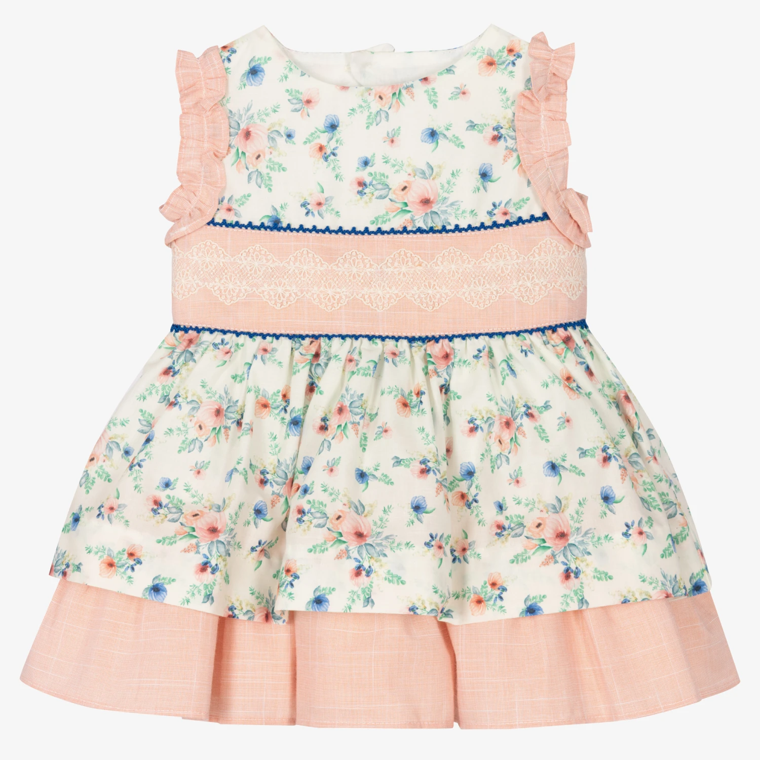 Miranda Baby Girls Ivory & Pink Cotton Floral Dress 1 Miranda Baby Girls Ivory & Pink Cotton Floral Dress