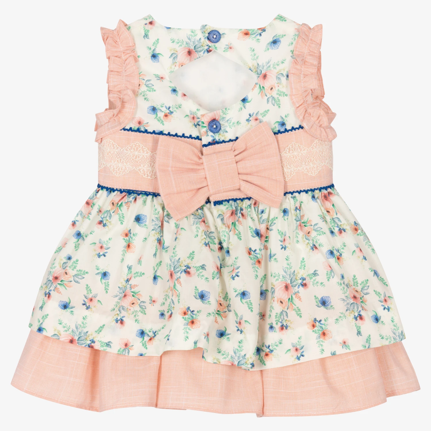 Miranda Baby Girls Ivory & Pink Cotton Floral Dress 2 Miranda Baby Girls Ivory & Pink Cotton Floral Dress - Image 2