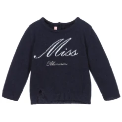 Miss Blumarine Girls Navy Blue Wool Sweater
