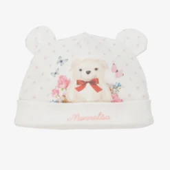 Monnalisa Baby Ivory Cotton Teddy Hat