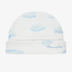 Monnalisa Ivory & Blue Cotton Baby Hat