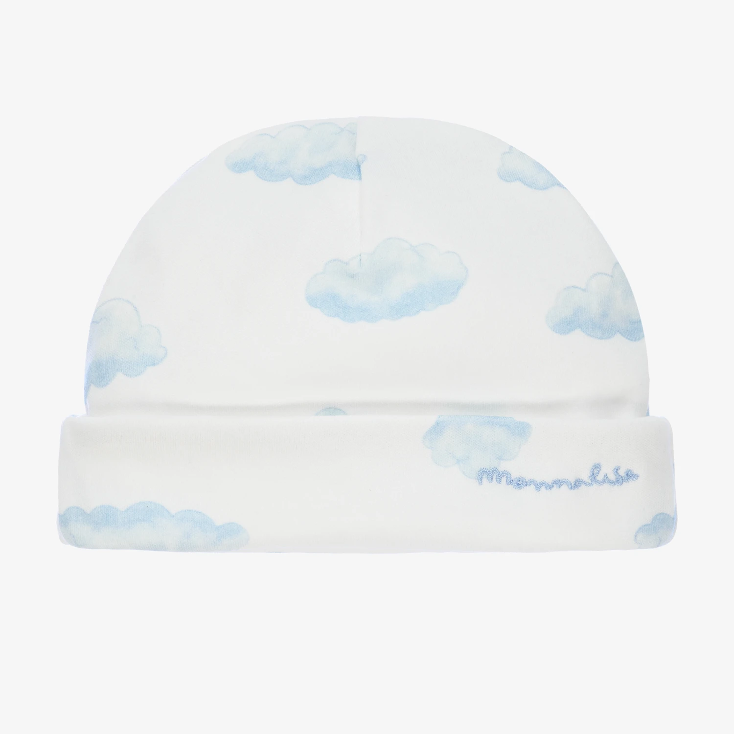 Monnalisa Ivory & Blue Cotton Baby Hat 1 Monnalisa Ivory & Blue Cotton Baby Hat