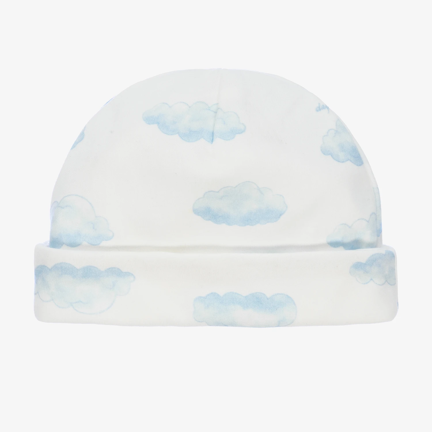 Monnalisa Ivory & Blue Cotton Baby Hat 2 Monnalisa Ivory & Blue Cotton Baby Hat - Image 2