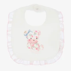 Monnalisa Ivory & Pink Cotton Teddy Bib