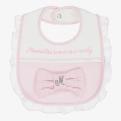 Monnalisa Pink Cotton Bow Bib
