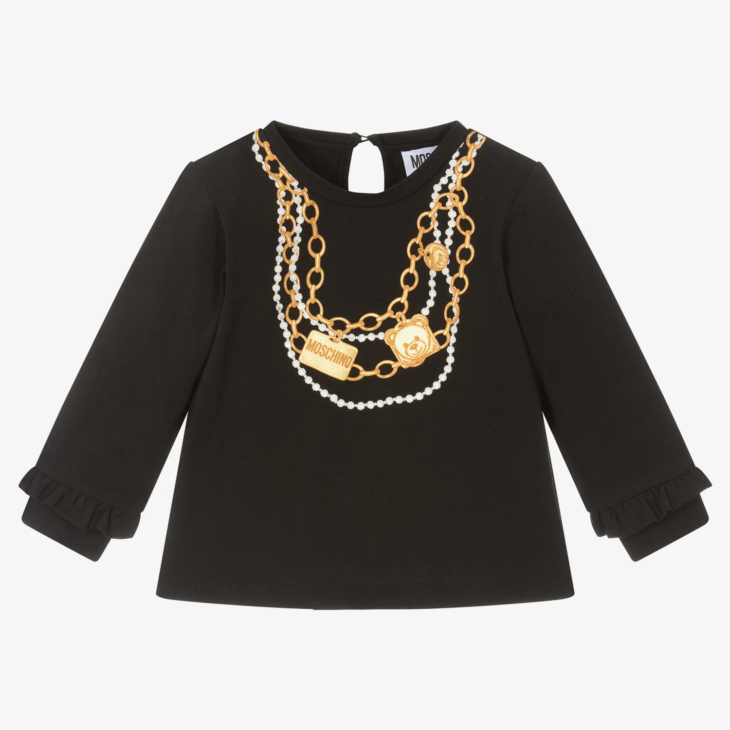 Moschino Baby Baby Girls Black Cotton Necklace Logo Top 1 Moschino Baby Baby Girls Black Cotton Necklace Logo Top