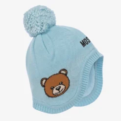 Moschino Baby Blue Knitted Logo Baby Hat