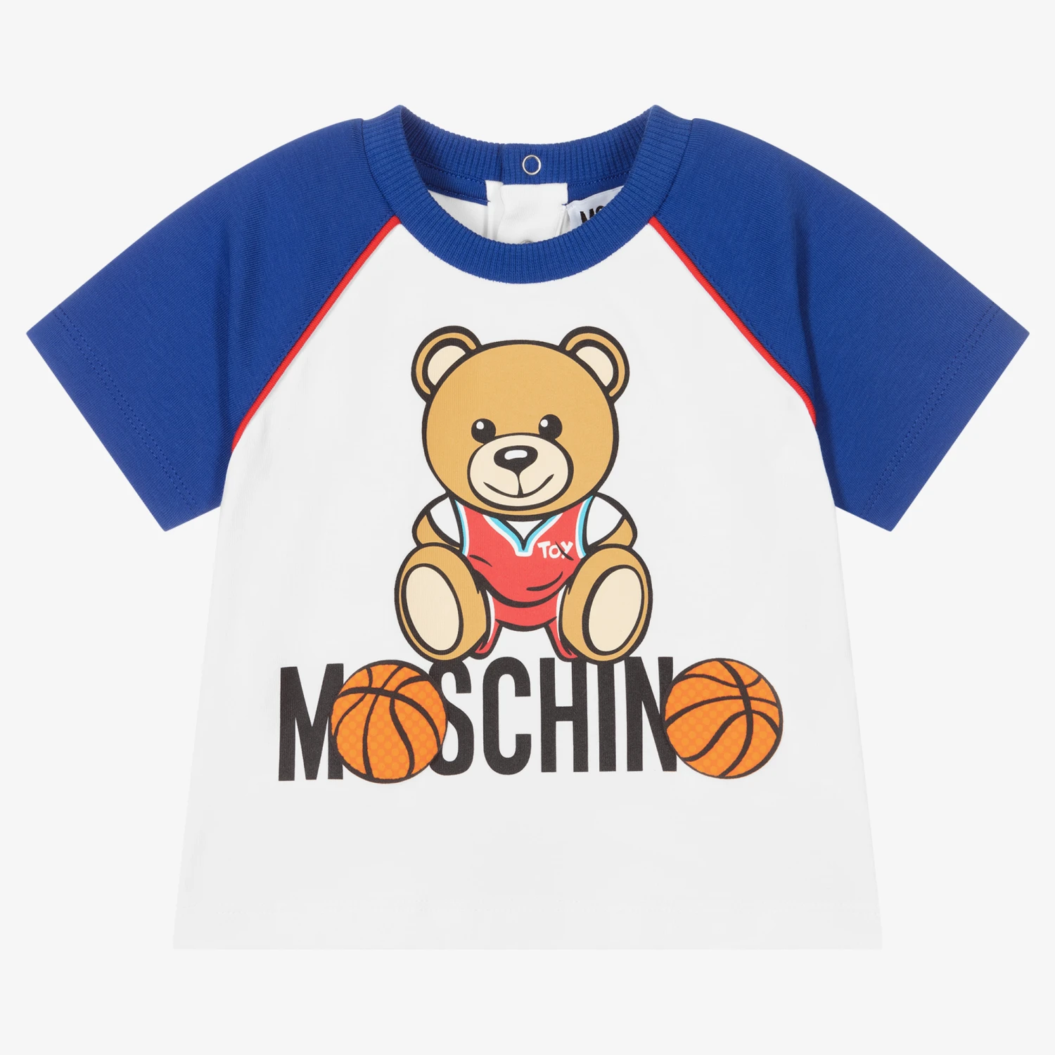 Moschino Baby Boys White & Blue Logo T-Shirt 1 Moschino Baby Boys White & Blue Logo T-Shirt