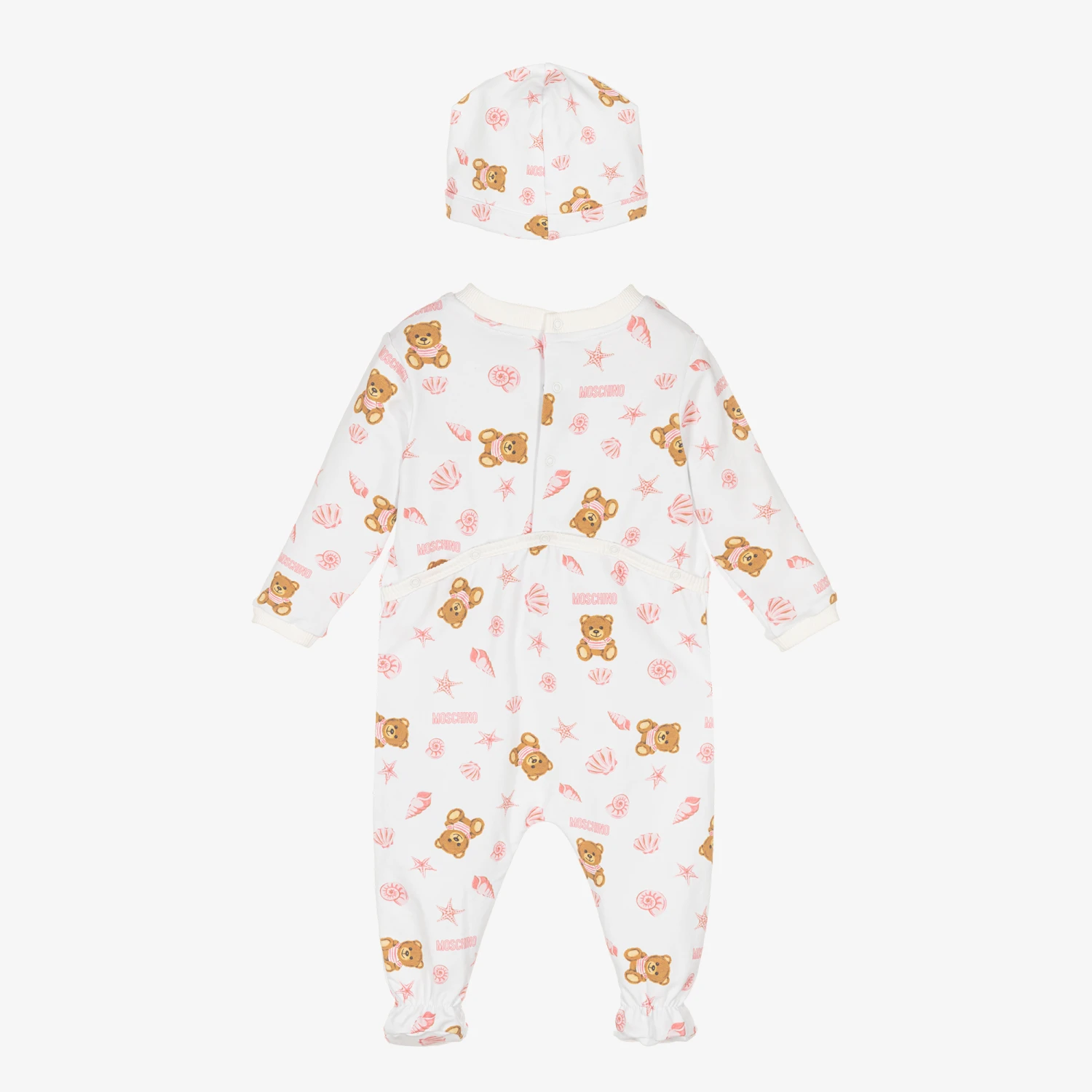 Moschino Baby Girls White Bear Babygrow & Hat Set 2 Moschino Baby Girls White Bear Babygrow & Hat Set - Image 2