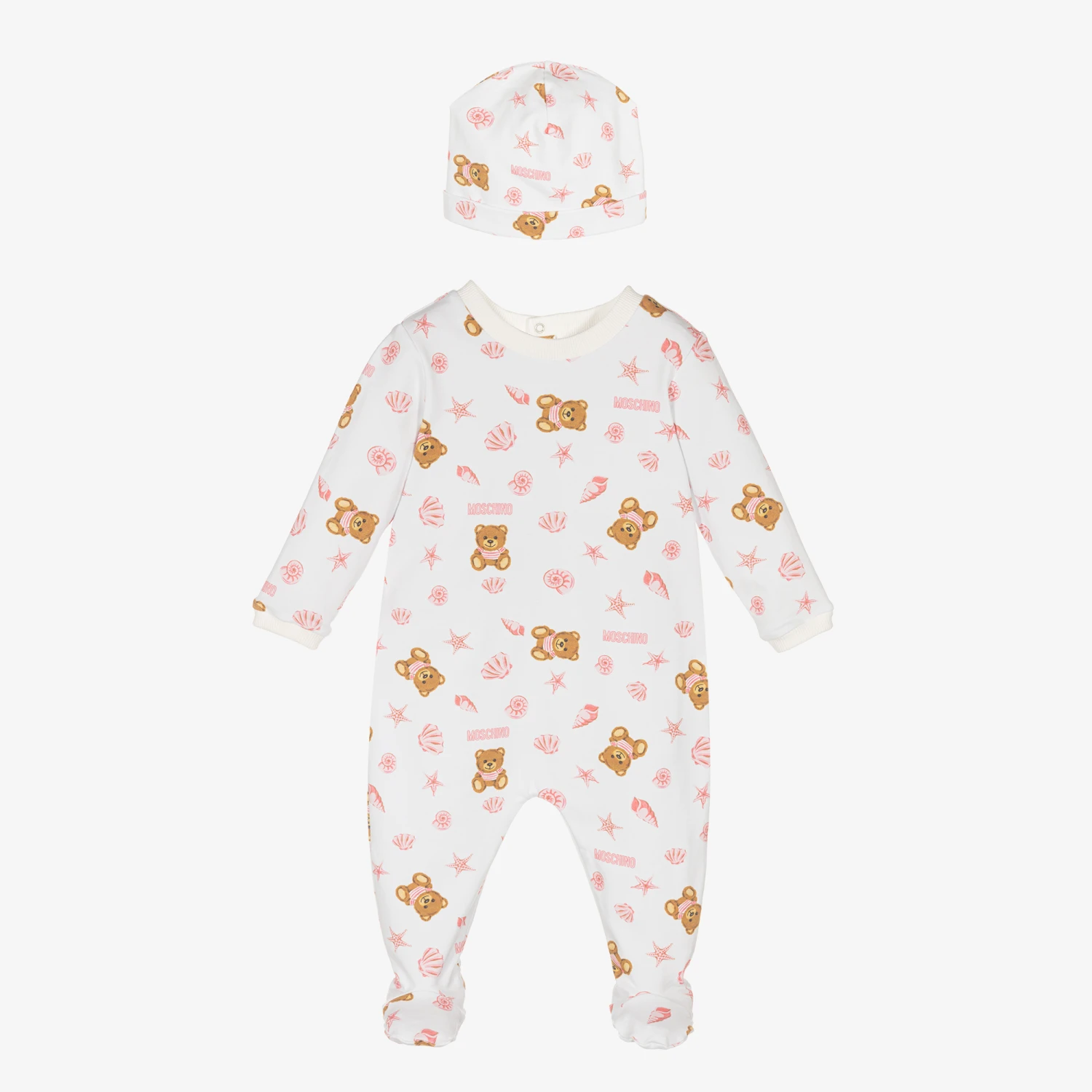 Moschino Baby Girls White Bear Babygrow & Hat Set 1 Moschino Baby Girls White Bear Babygrow & Hat Set