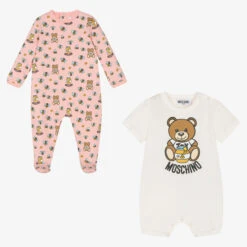 Moschino Baby Ivory & Pink Bear Babysuits (2 Pack)