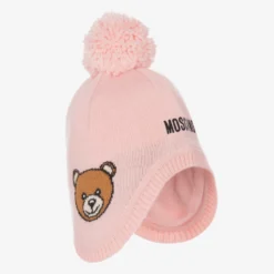Moschino Baby Pink Logo & Pom-Pom Baby Hat
