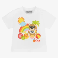 Moschino Baby White Teddy Bear Cotton Baby T-Shirt