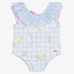 Patachou Baby Girls Blue & White Checked Swimsuit
