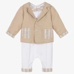 Patachou Boys Beige Cotton & Linen Romper