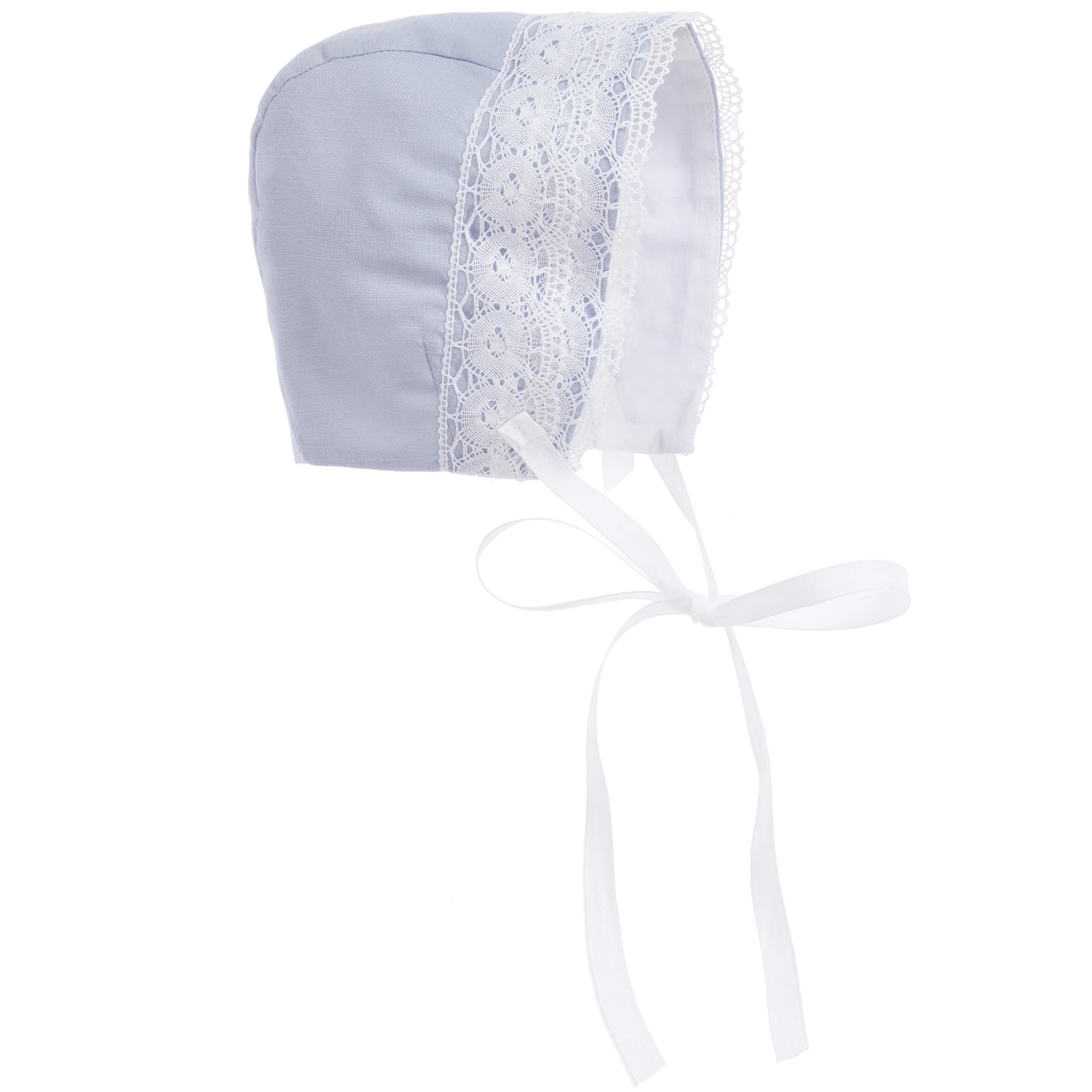 Paz Rodriguez Blue Linen Blend Baby Bonnet 3 Paz Rodriguez Blue Linen Blend Baby Bonnet - Image 3