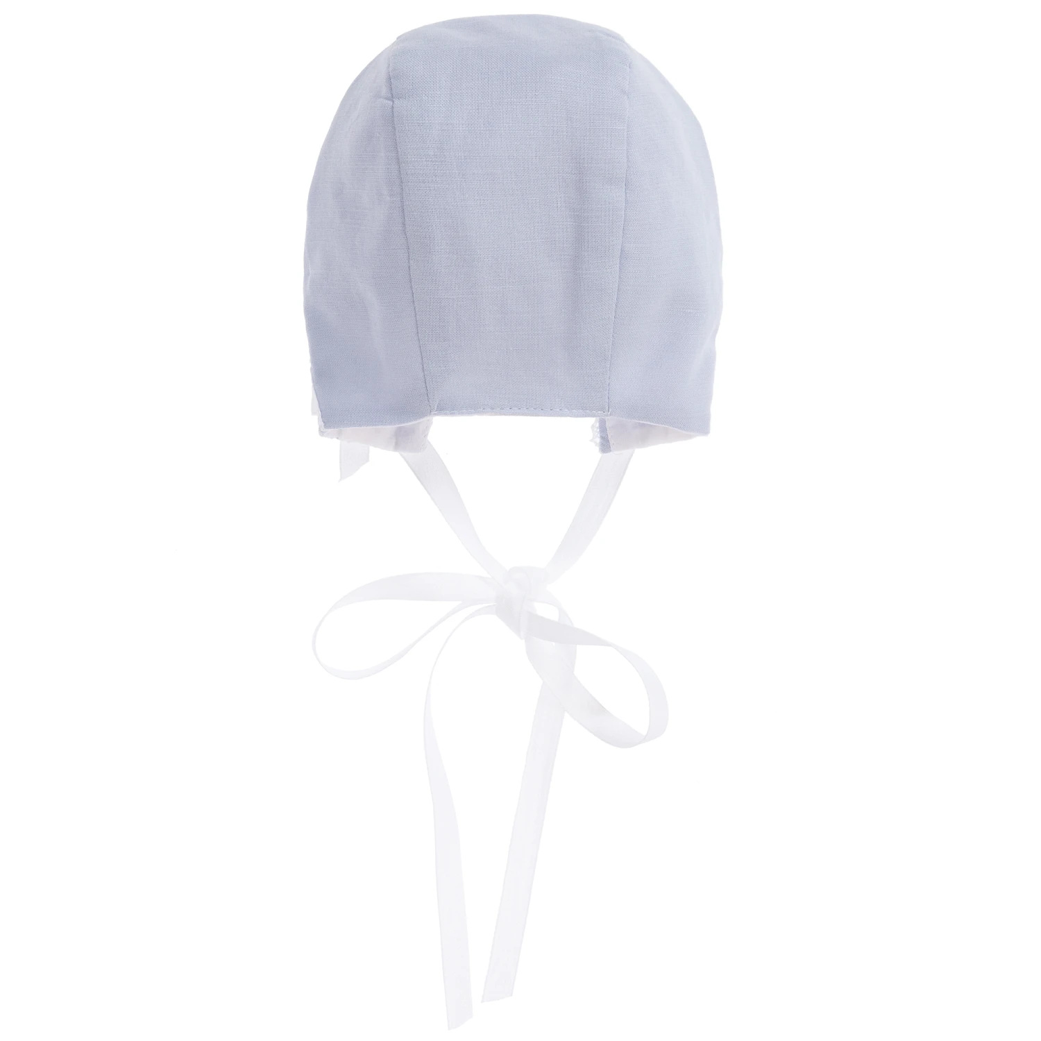 Paz Rodriguez Blue Linen Blend Baby Bonnet 2 Paz Rodriguez Blue Linen Blend Baby Bonnet - Image 2