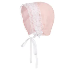 Paz Rodriguez Pink Linen Blend Baby Bonnet
