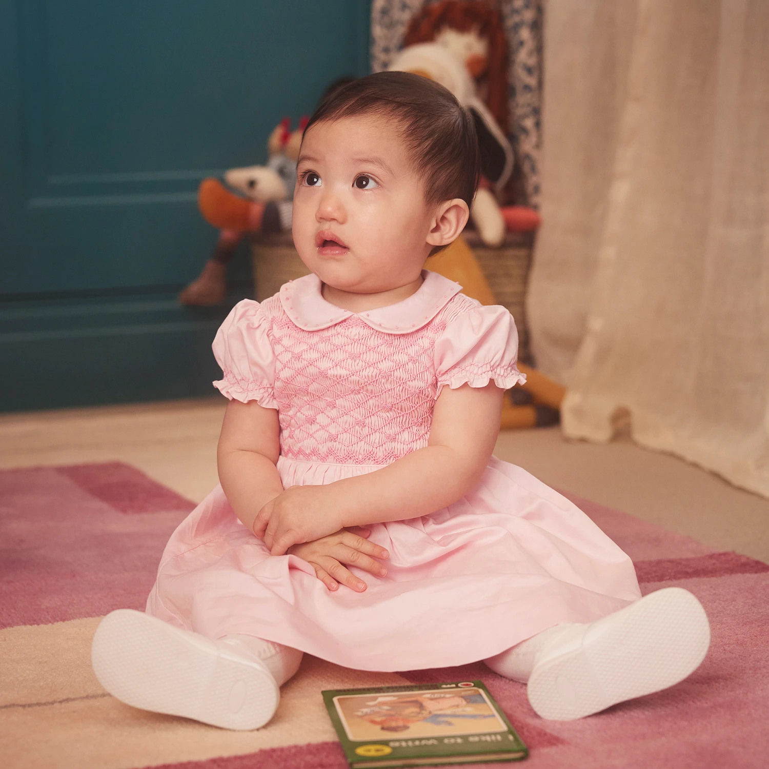 Rachel Riley Baby Girls Pink Smocked Dress 2 Rachel Riley Baby Girls Pink Smocked Dress - Image 2