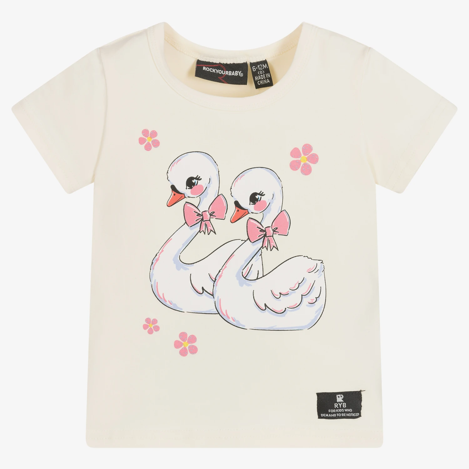 Rock Your Baby Baby Girls Ivory Cotton Swans T-Shirt 1 Rock Your Baby Baby Girls Ivory Cotton Swans T-Shirt
