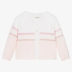 Sarah Louise Baby Girls Pink & White Cotton Cardigan