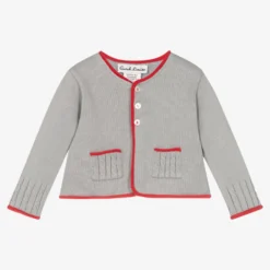 Sarah Louise Grey & Red Cotton Cardigan
