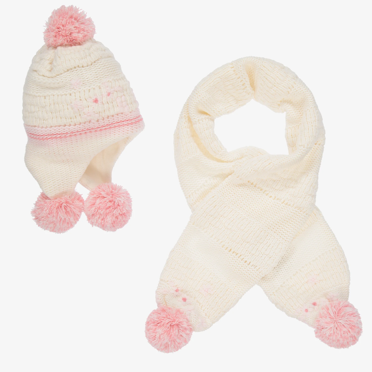 Sarah Louise Ivory & Pink Knitted Hat Set 1 Sarah Louise Ivory & Pink Knitted Hat Set