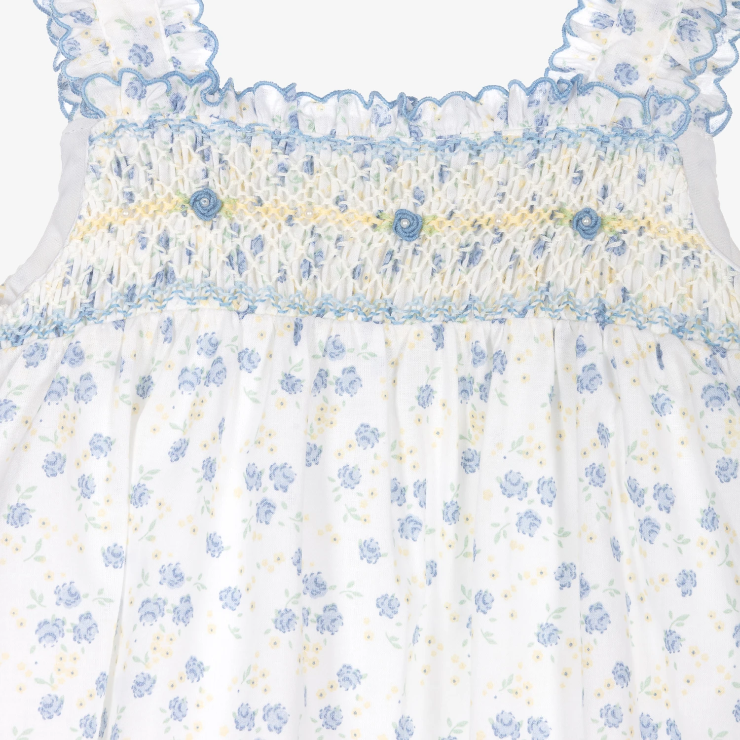 Sarah Louise White & Blue Floral Shortie 3 Sarah Louise White & Blue Floral Shortie - Image 3