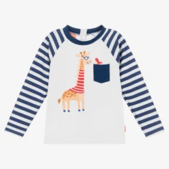 Sunuva Baby Boys White & Blue Giraffe Swim Top