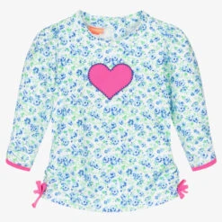 Sunuva Baby Girls Blue Floral Heart Swim Top